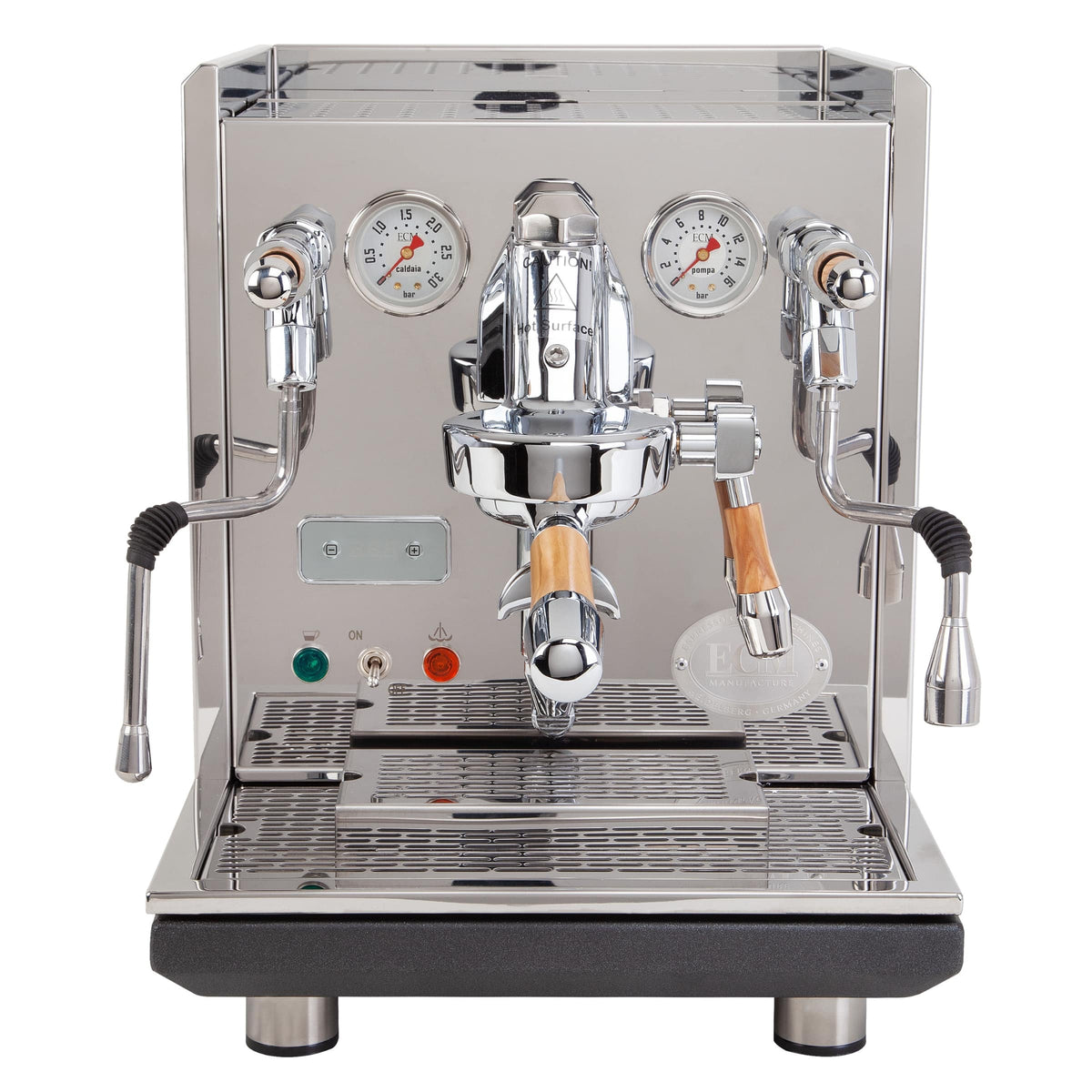 ECM Synchronika espresso machine with olive wooden handles