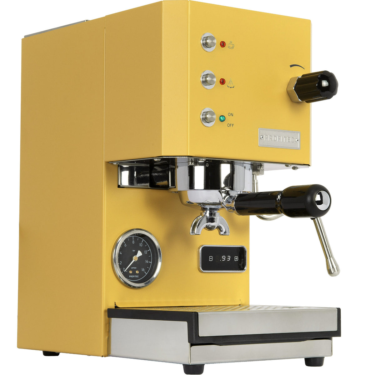 Profitec Go yellow espresso machine corner