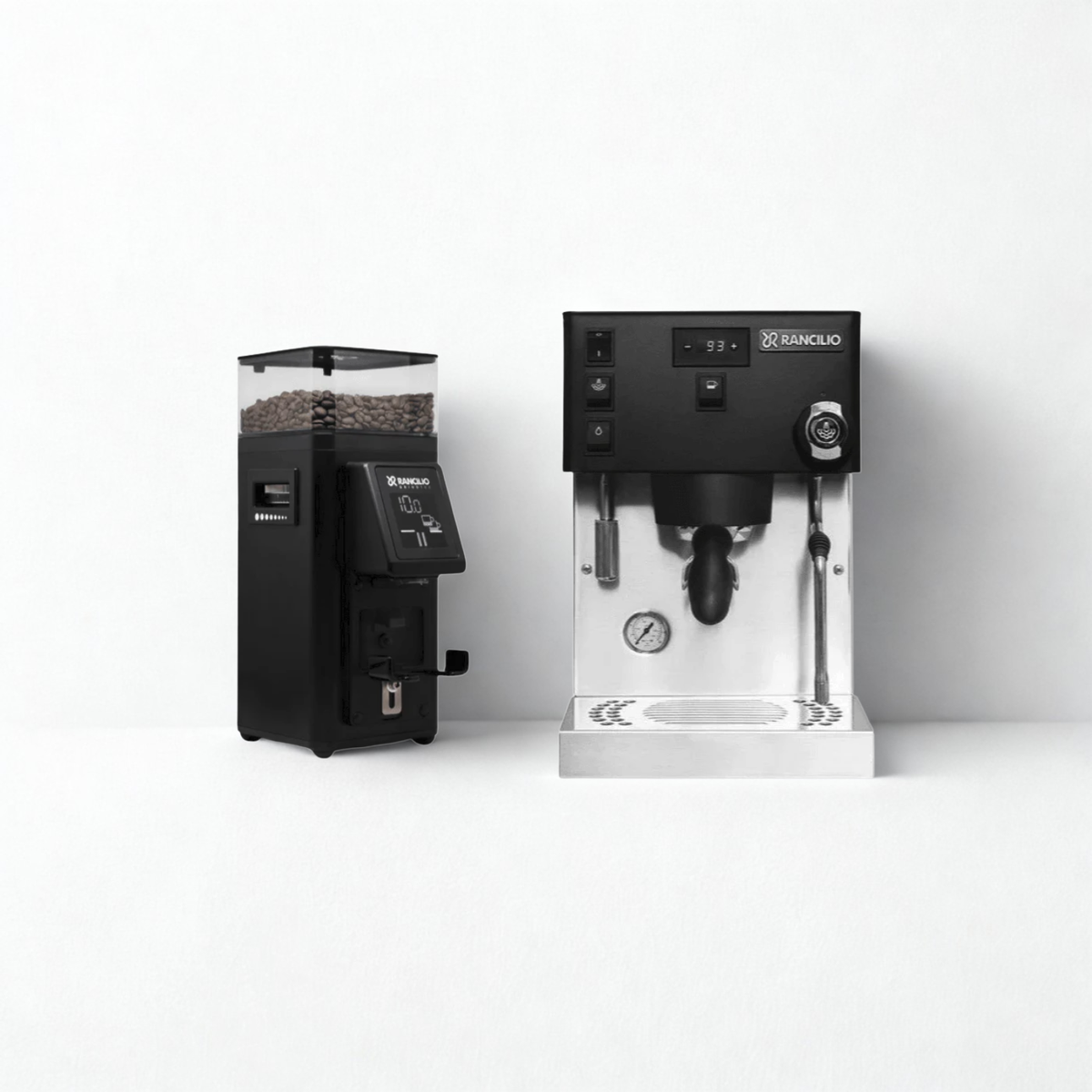 rancilio combo deal bundle, rancilio silvia pro x black espresso machine with the rancilio stile grinder in black special offer