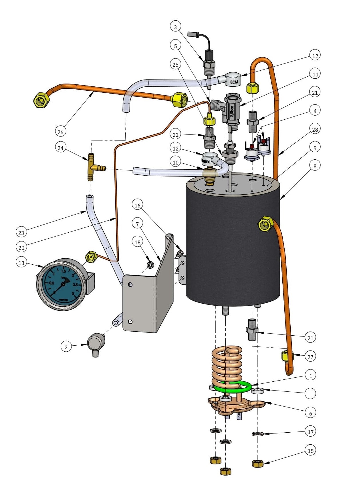 Exploded diagrams for rancilio, profitec, ecm, lelit and gaggia spare parts on schematic diagrams