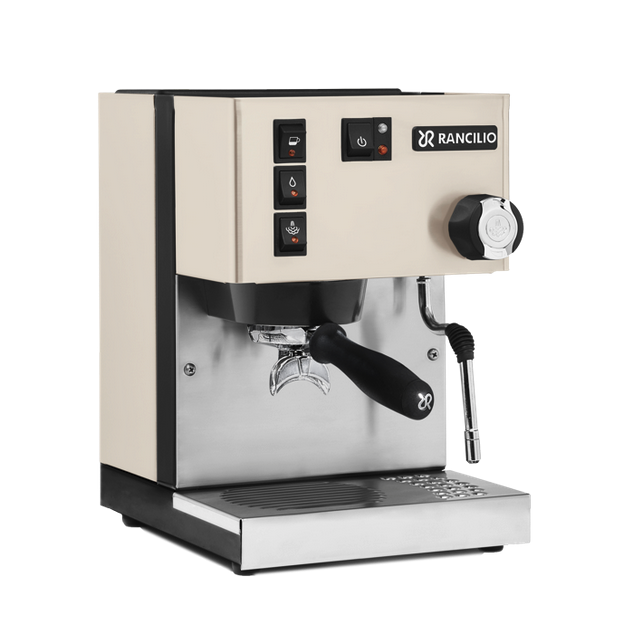 rancilio silvia v6 2023 version in white espresso machine front view