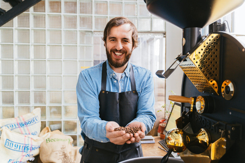 barista with coffee beans