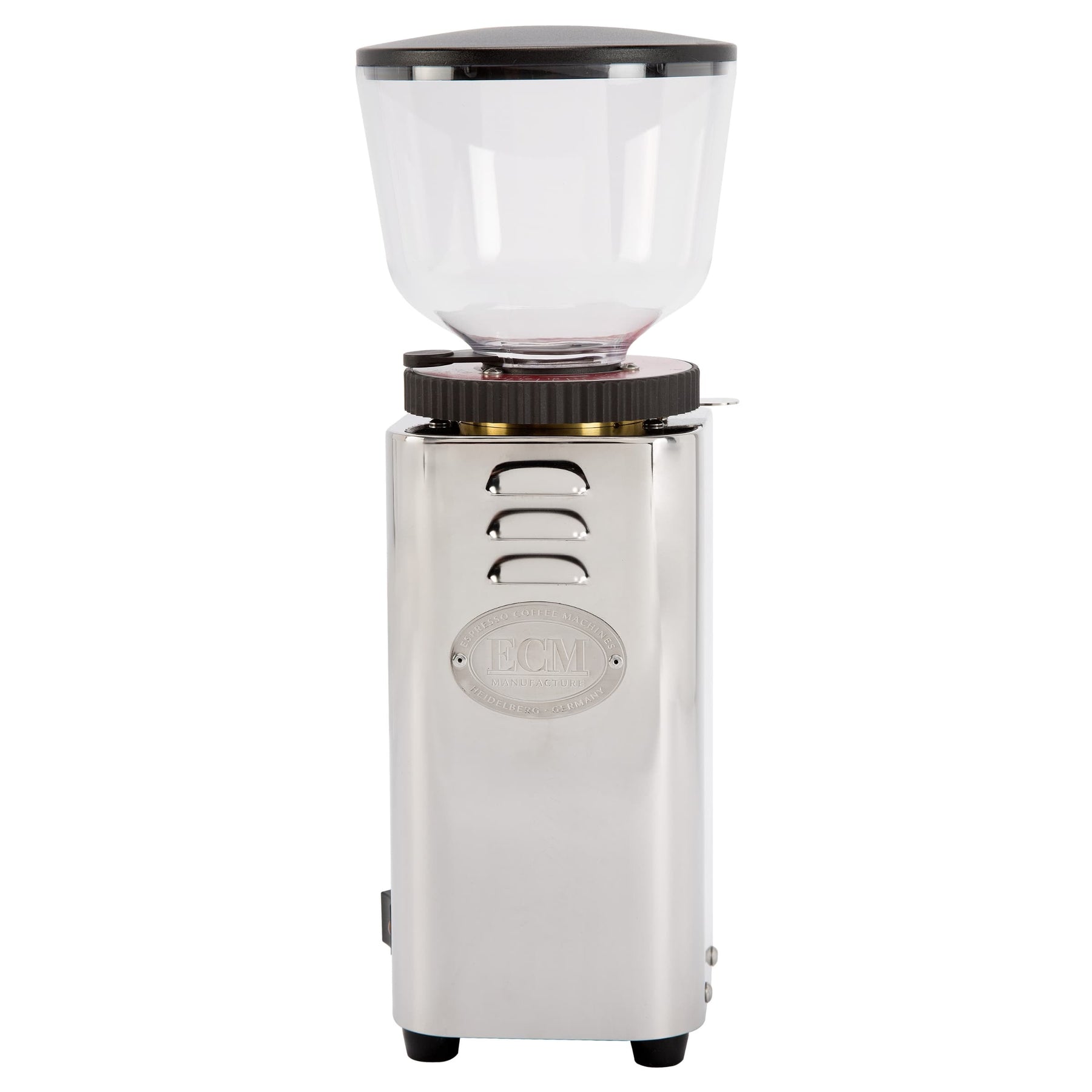 ECM C-Manuale 54 back of silver grinder with logo