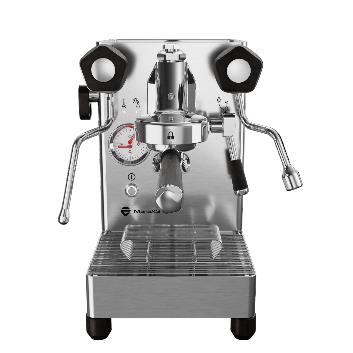 Lelit Mara x3 stainless steel espresso machine with pagans flow control PL62X3