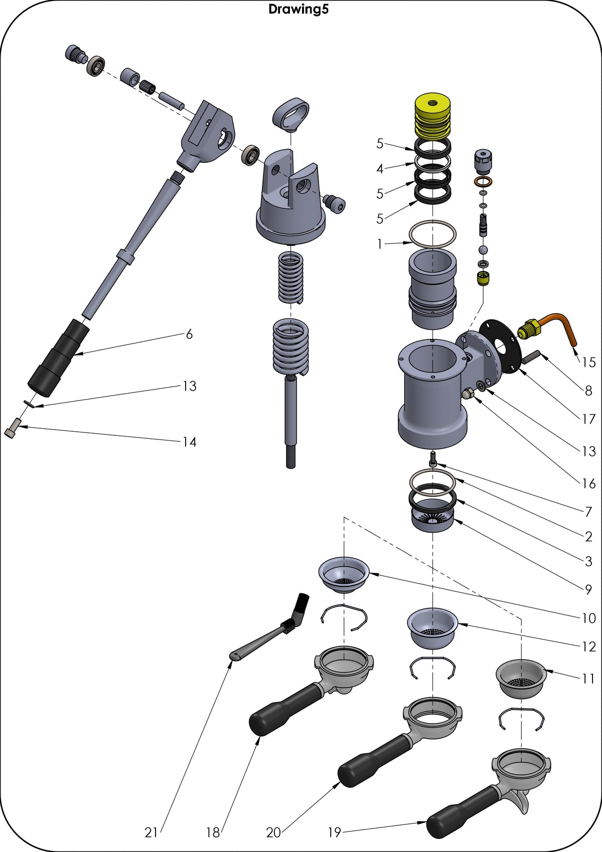 Profitec pro 800 brew group exploded parts diagram