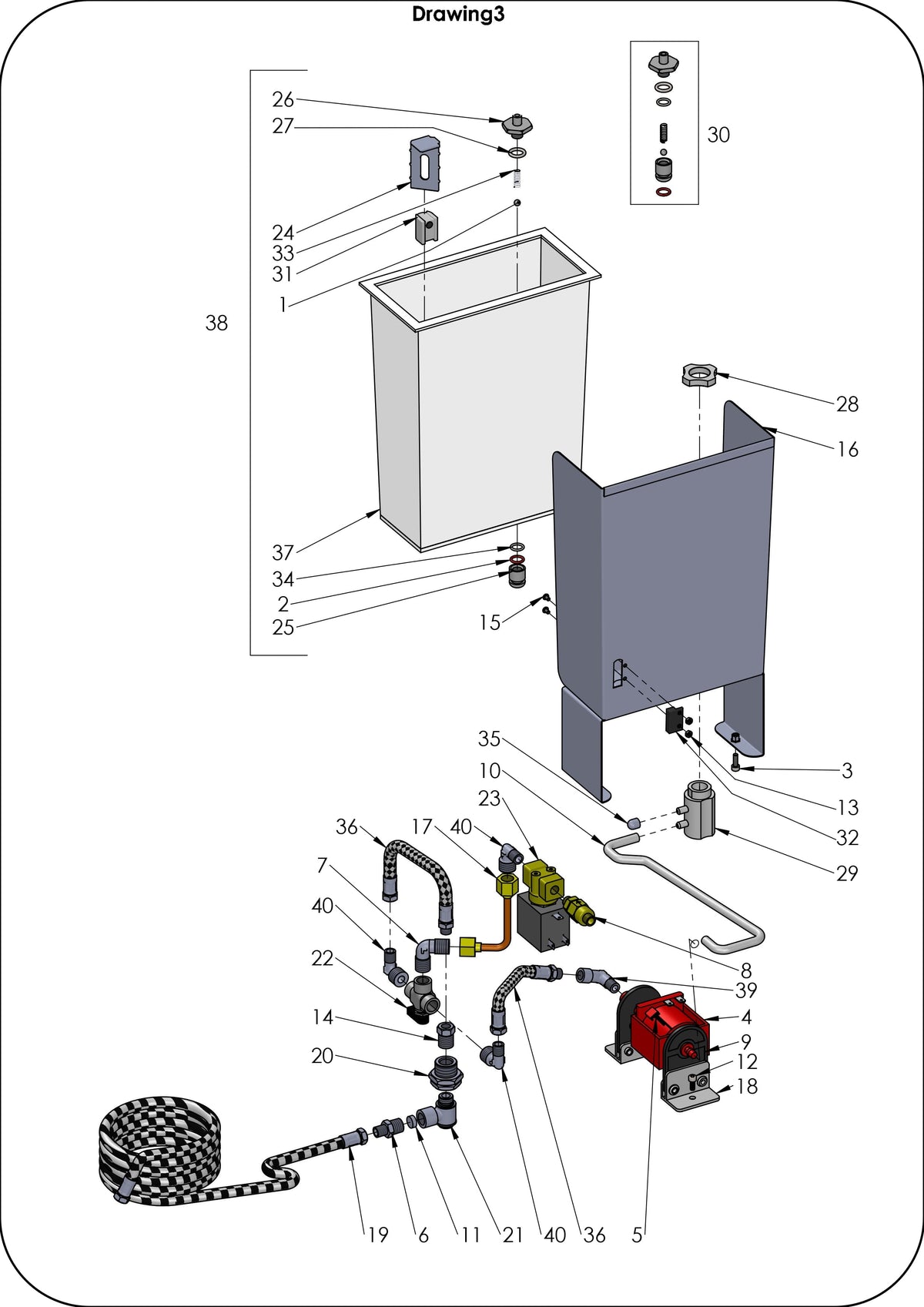 Profitec pro 800 V1 water circuit exploded parts diagram