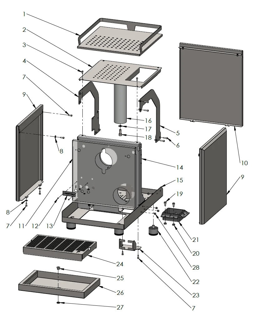 Profitec pro800 /810 V2 body and components exploded parts diagram