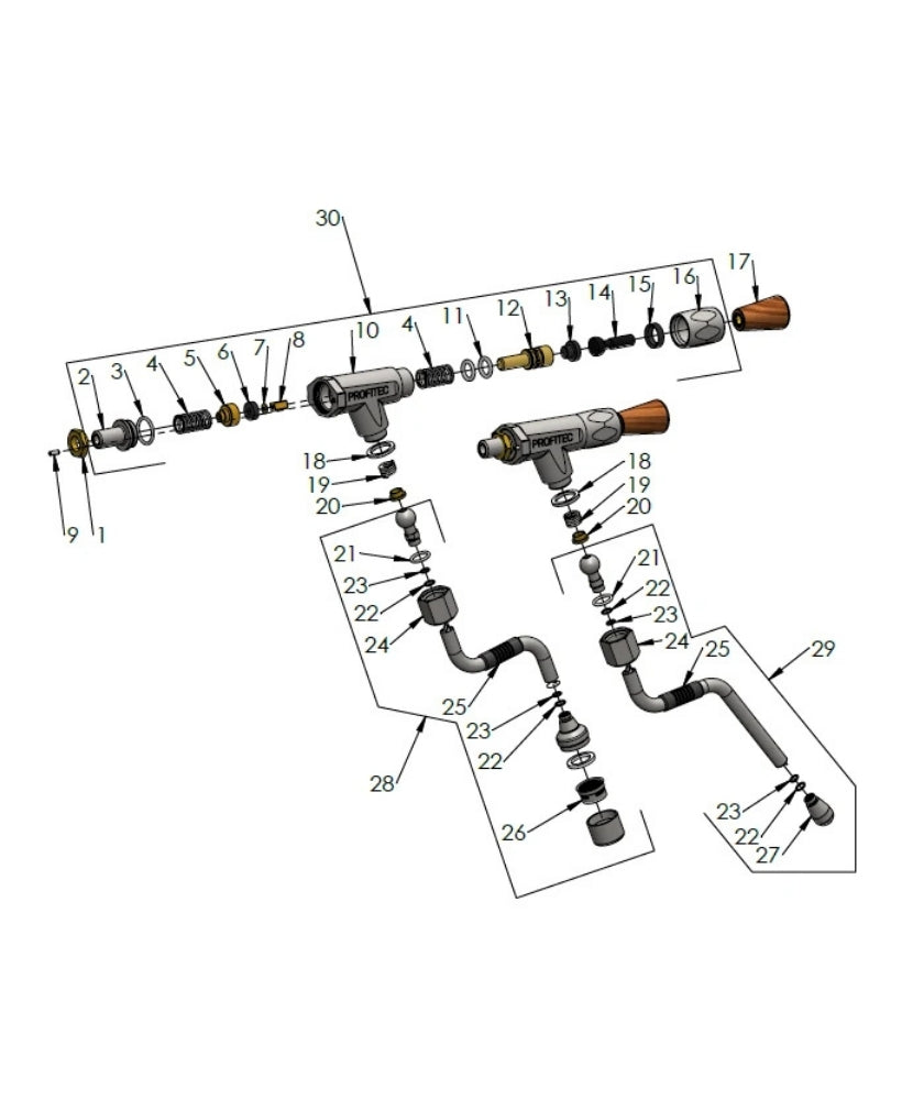 Profitec pro 800 /810 V2 valves exploded parts diagram