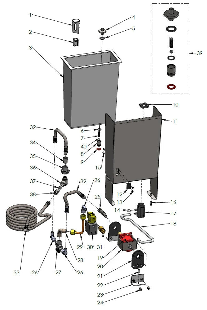 Profitec pro800 /810 V2 water circuit exploded parts diagram
