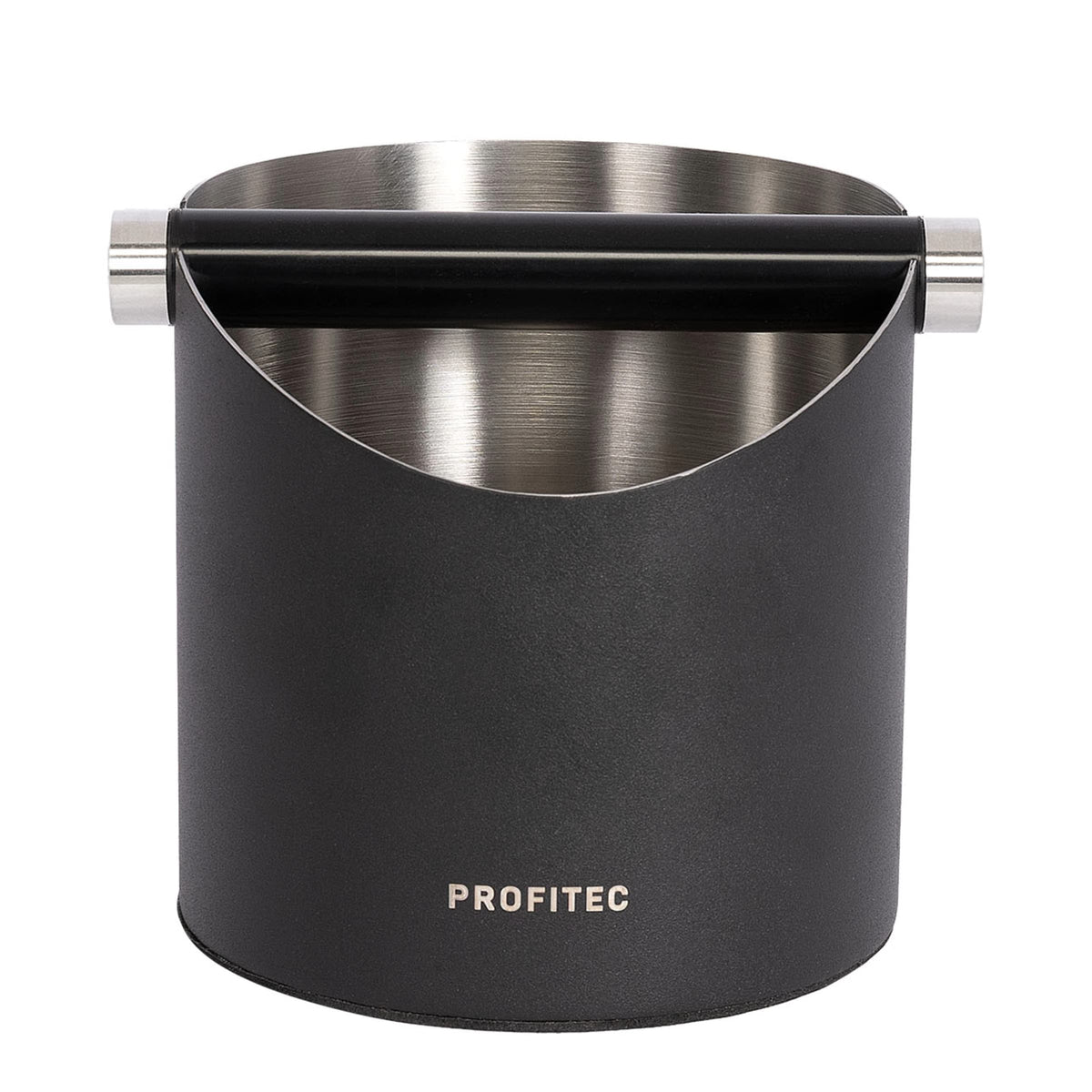 Profitec stainless steel round knockbox with matt black finish