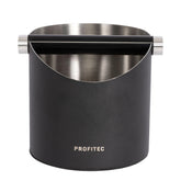 Profitec stainless steel round knockbox with matt black finish