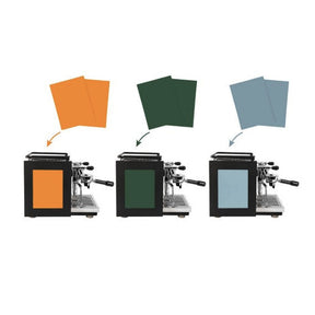 Side panels for the profitec ride espresso machines in blue, yellow and green