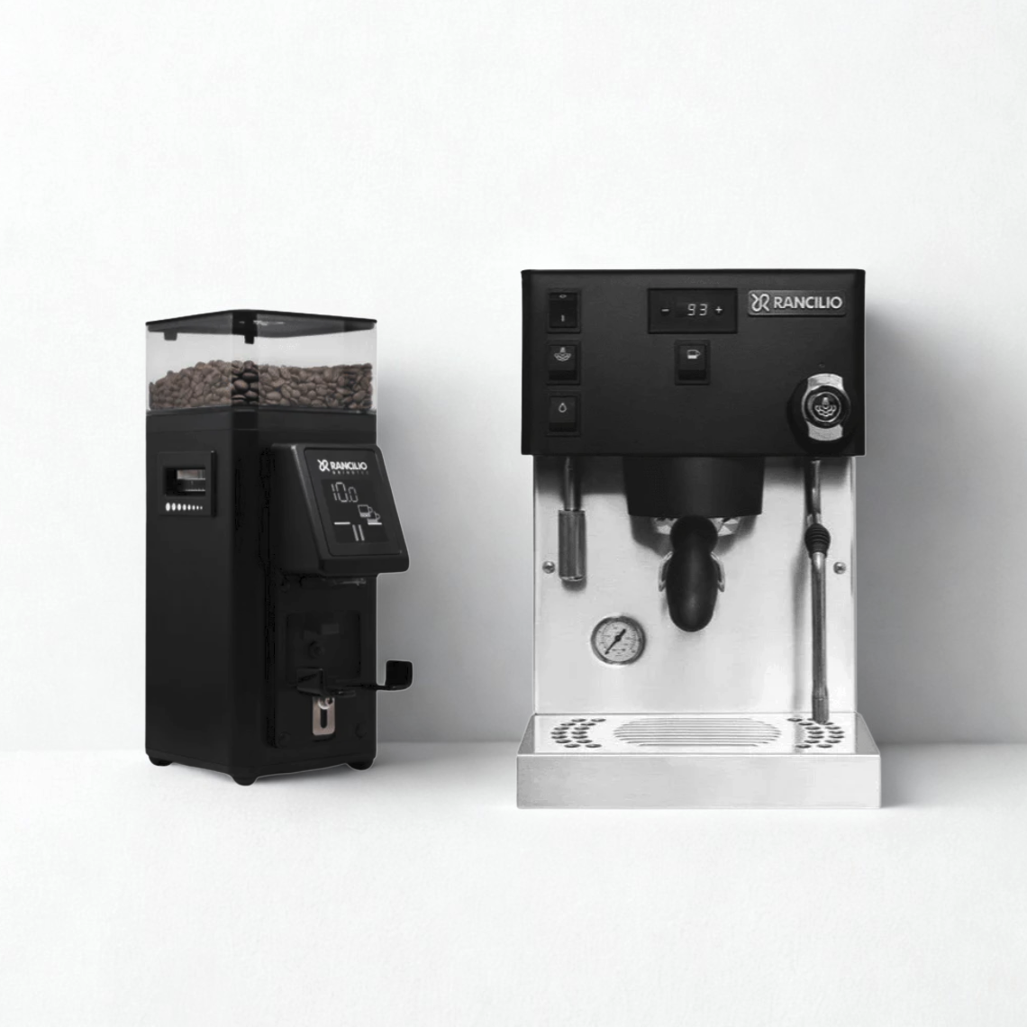 rancilio combo deal bundle, rancilio silvia pro x black espresso machine with the rancilio stile grinder in black special offer