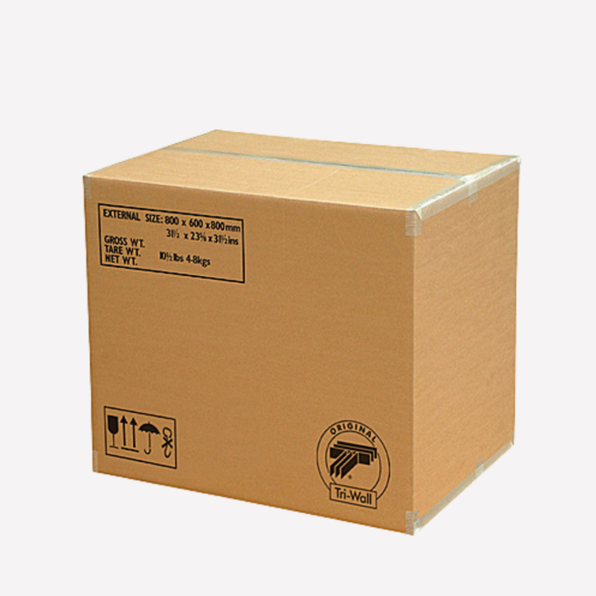 Cardboard box with shipping labels on a white background