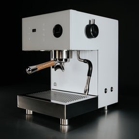 arkel tide espresso machine corner perspective with wooden portafilter