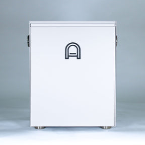 arkel coast coffee machine in white showing the back of machine with arkel logo