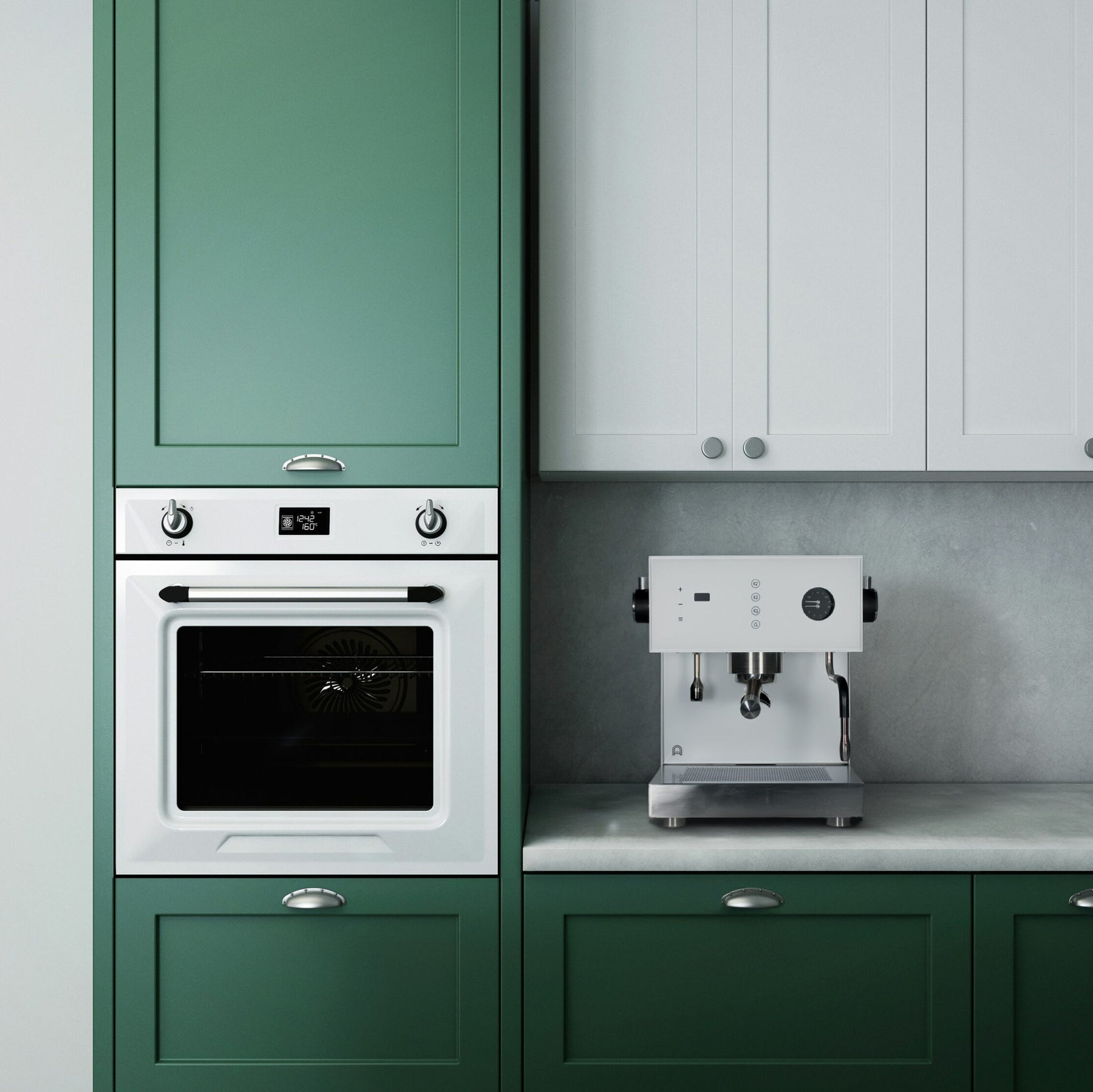 arkel coast white espresso machine in kitchen