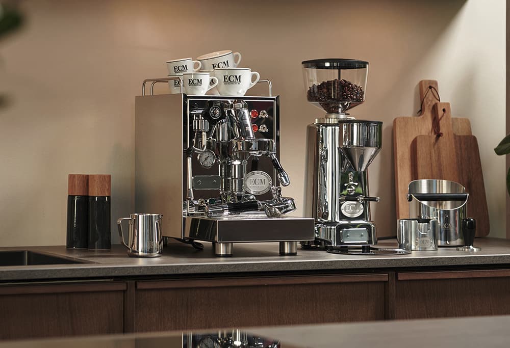 ecm classika with pid and ecm grinder in kitchen